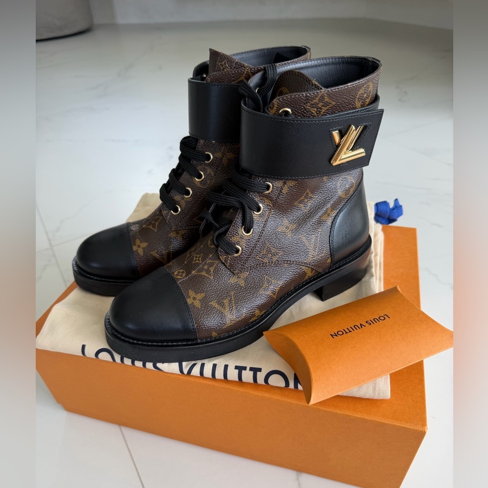 Louis Vuitton Monogram Black and Brown Combat Boots - Picture 1 of 10